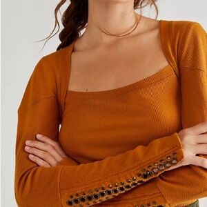 Free People A Little Unruly Long Sleeve Amber Size L NWT